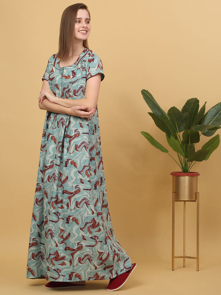 Sweet Dreams Printed pure cotton Maxi Nightdress