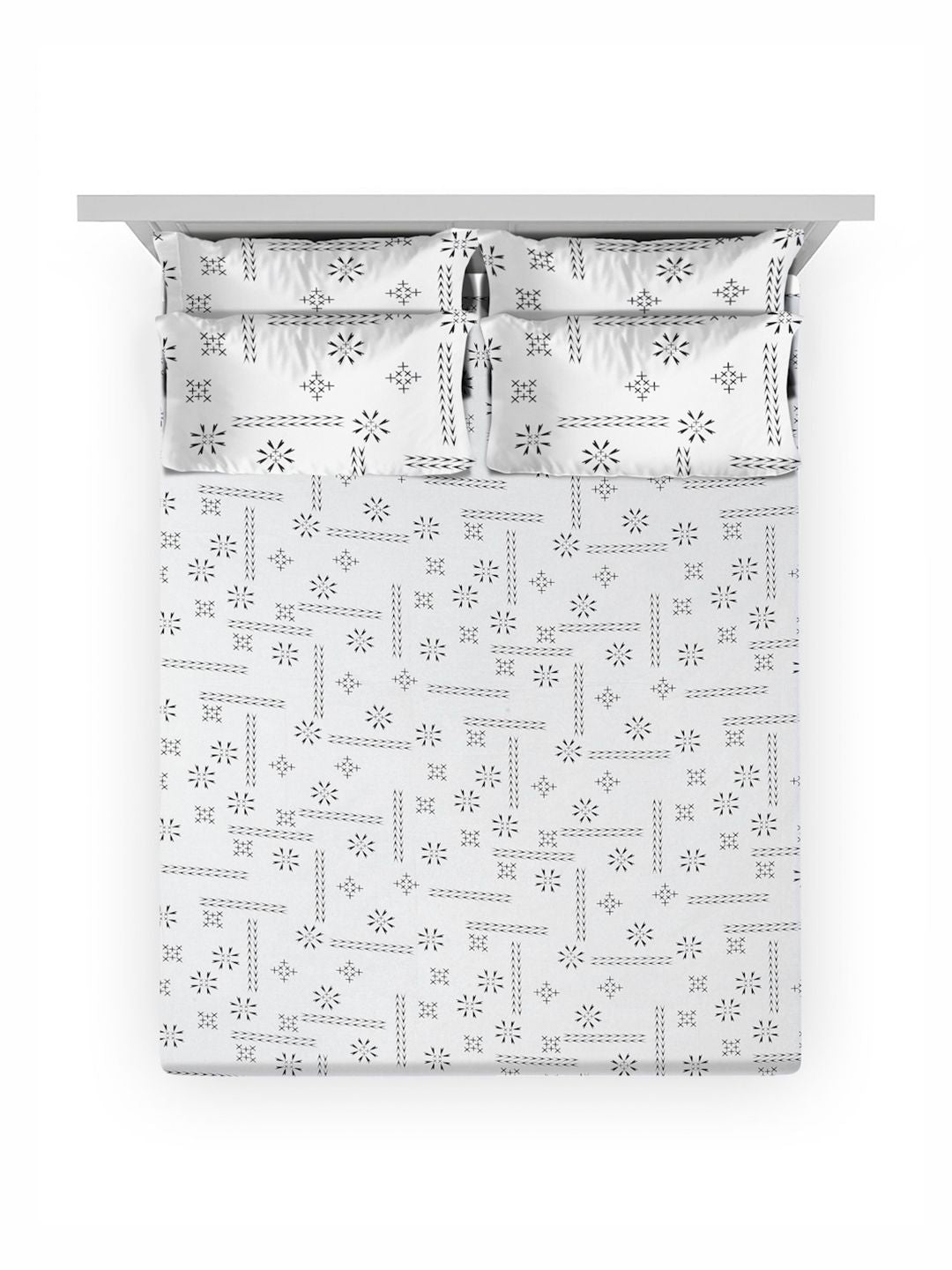 KLOTTHE White Printed Flat 400TC Kapas Tulen Cadar Super King & 4 Sarung Bantal