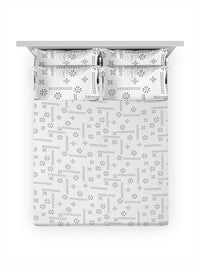 KLOTTHE White Printed Flat 400TC Kapas Tulen Cadar Super King & 4 Sarung Bantal