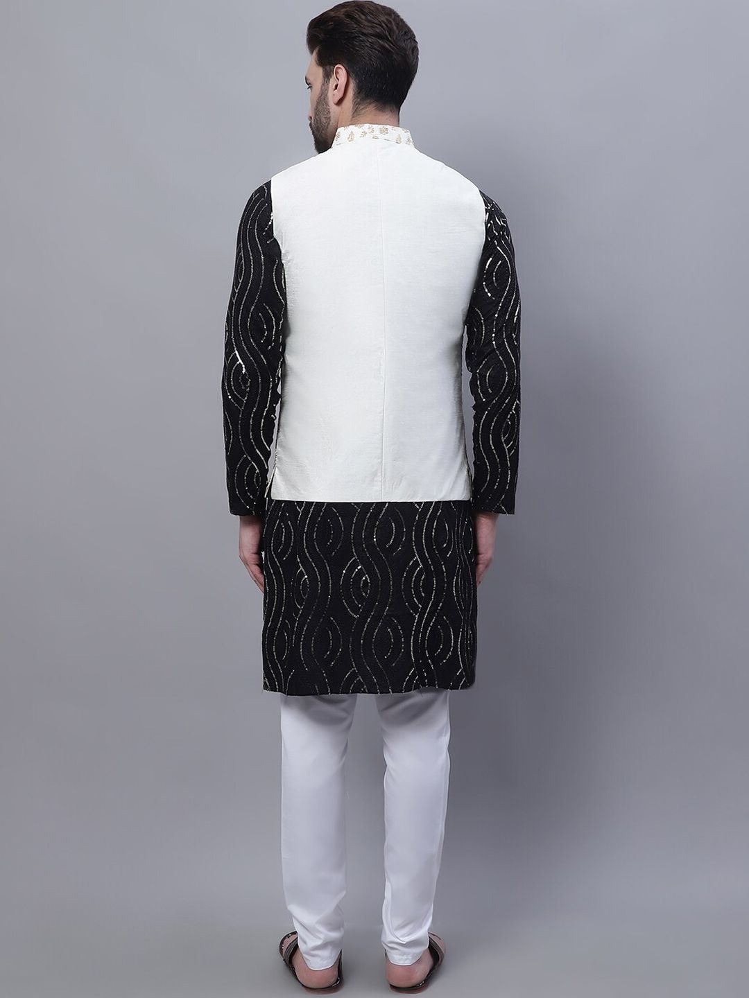 SOJANYA Embroidered Sequined Pure Cotton Kurta With Churidar With Nehru Jacket