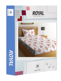 KLOTTHE White Floral Cotton 130 TC Single Cadar Halus dengan Sarung Bantal-89 x 59 inci