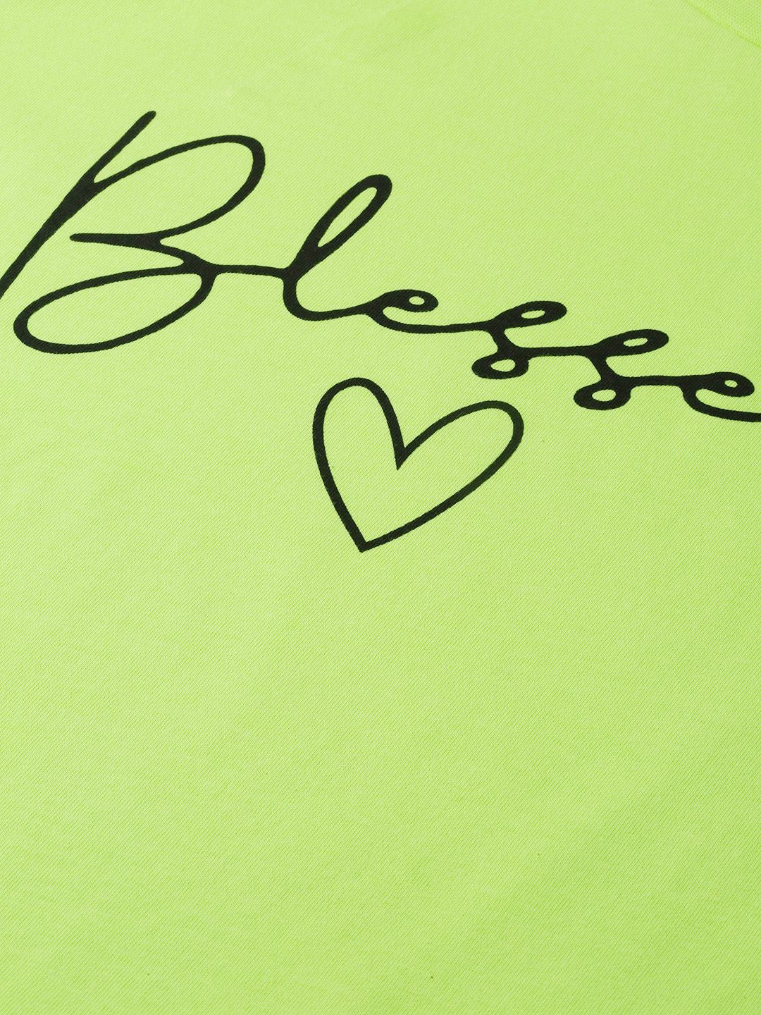 SASSAFRAS Women Fluorescent Green Blessed Print Round Neck T-shirt