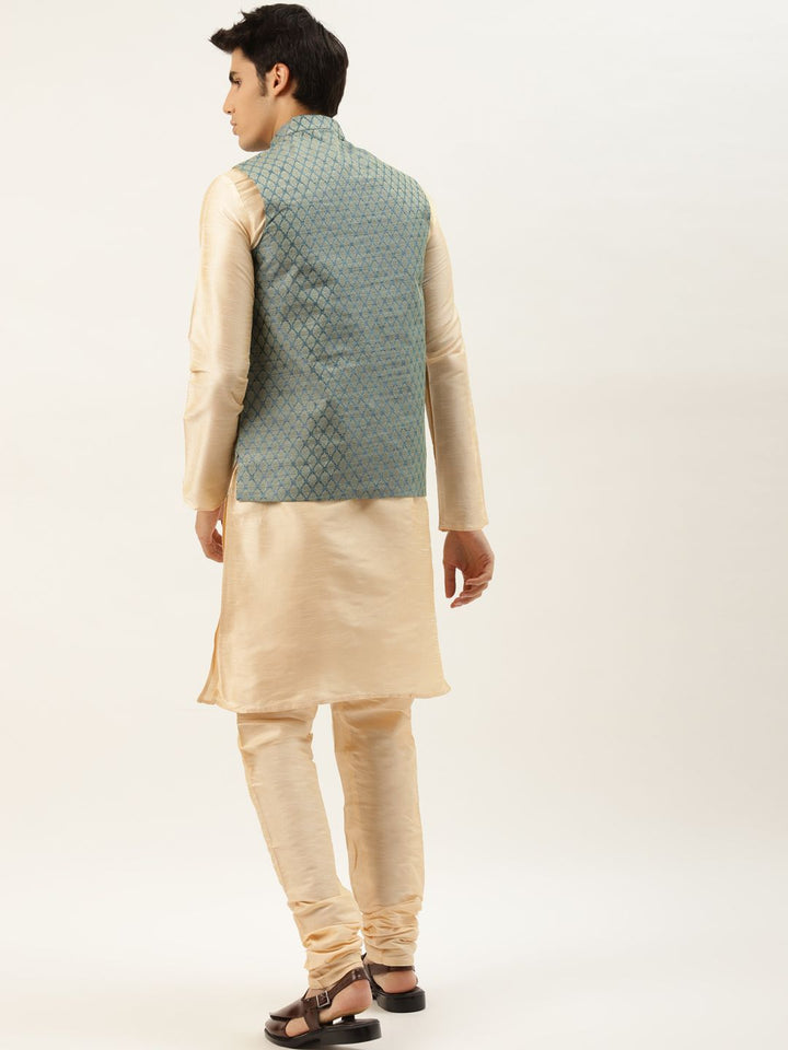 SOJANYA Men Beige & Blue Kurta with Churidar