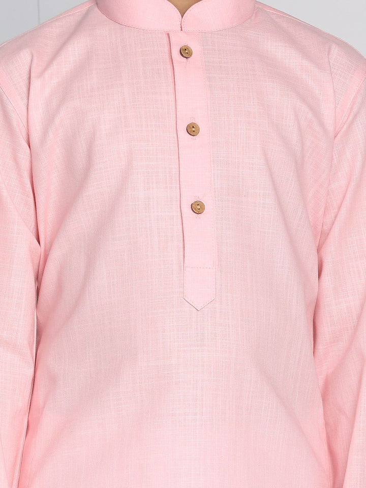 VASTRAMAY Boys Pink & White Solid Kurta with Pyjamas