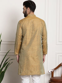 SOJANYA Golden Jacquard Mandarin Collar Kurta