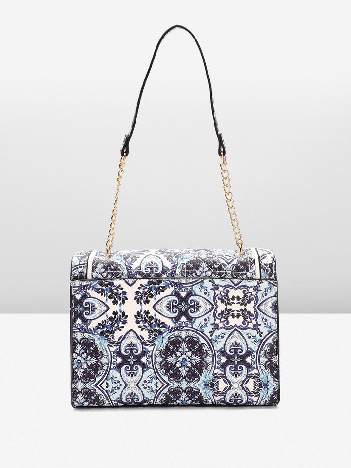 Lino Perros Floral Printed Structured Shoulder Bag with Quilted Detail