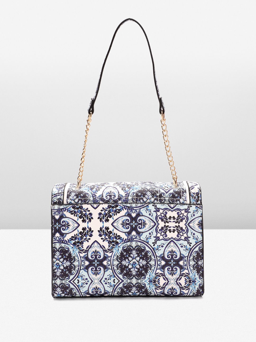 Lino Perros Floral Printed Structured Shoulder Bag with Quilted Detail