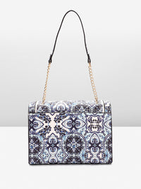 Lino Perros Floral Printed Structured Shoulder Bag with Quilted Detail