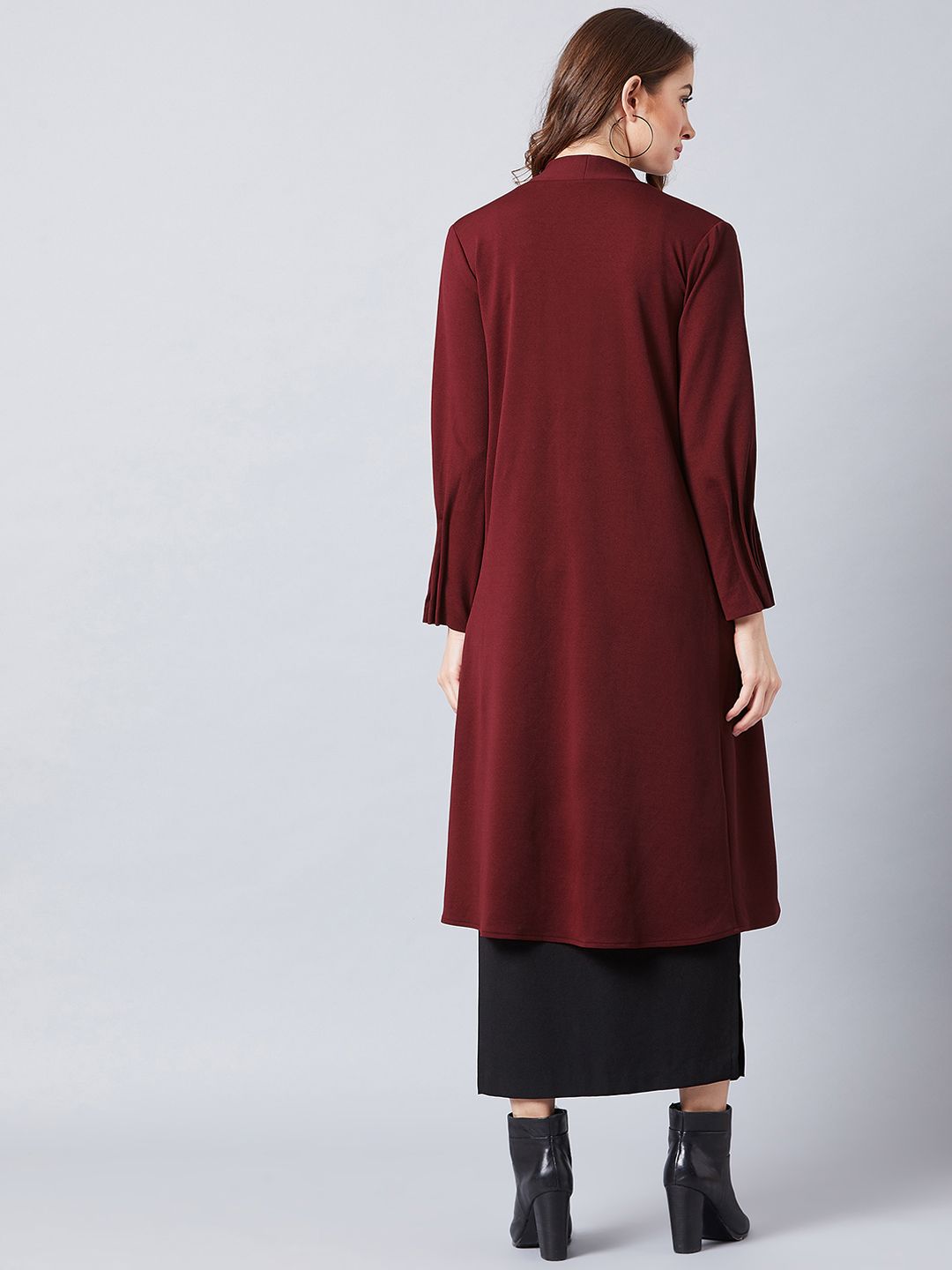 Athena Women Maroon Solid Open Front Shrug