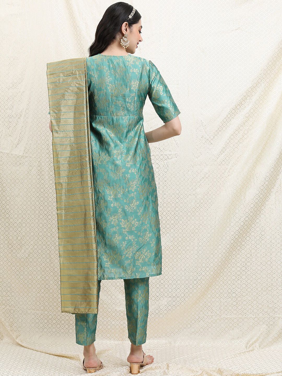 Vishudh Women Poly Brocade Kurta with Trousers & Dupatta