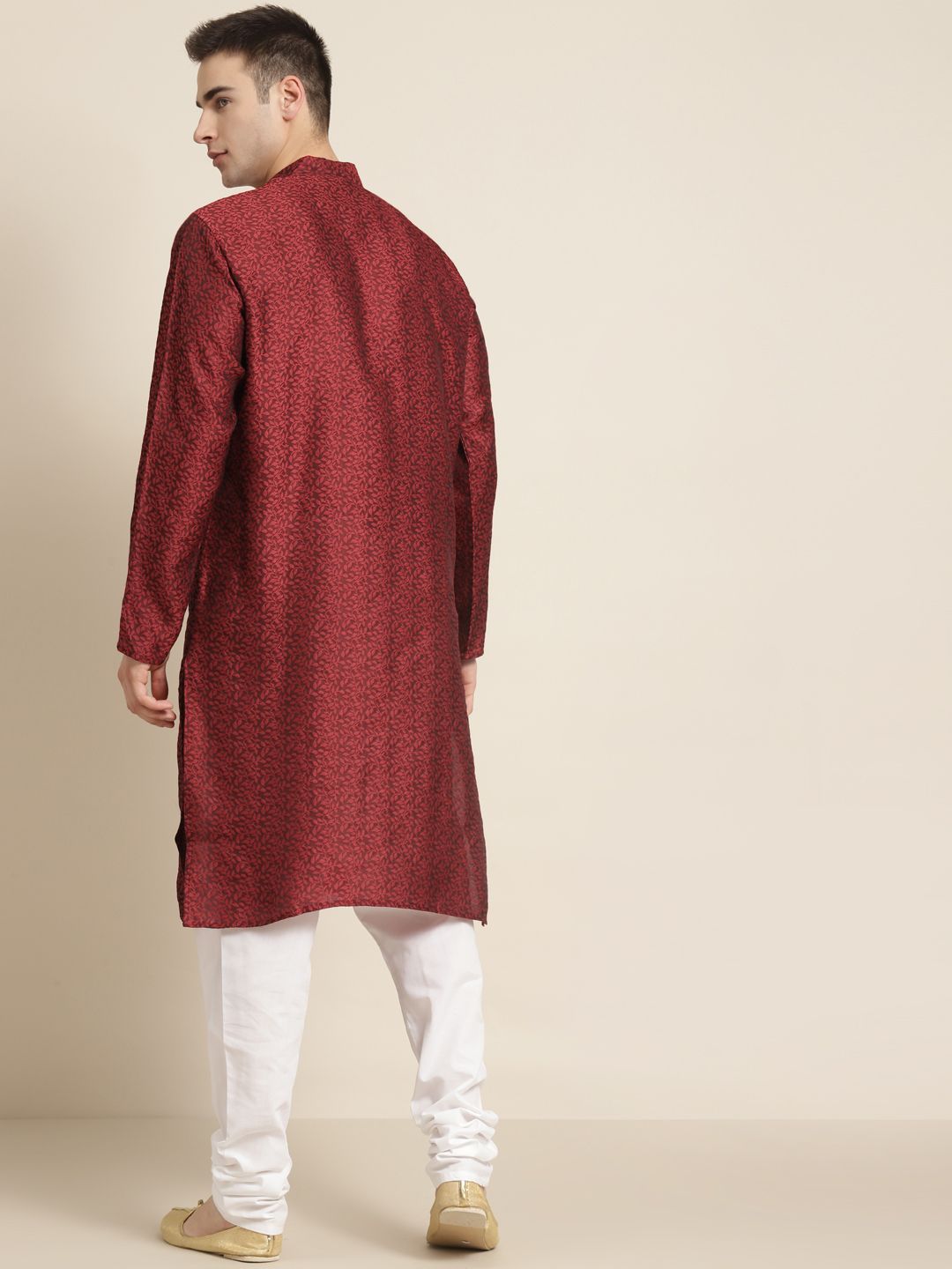 SOJANYA Men Maroon Ethnic Motifs Jacquard Woven Design Straight Kurta