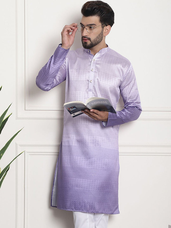 SOJANYA Lelaki Ungu Benang Kerja Jacquard Kurta