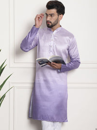 SOJANYA Lelaki Ungu Benang Kerja Jacquard Kurta