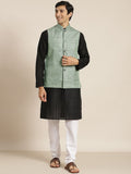 SOJANYA Lelaki Black Chikankari Pure Cotton Kurta with Churidar & Nehrujacket