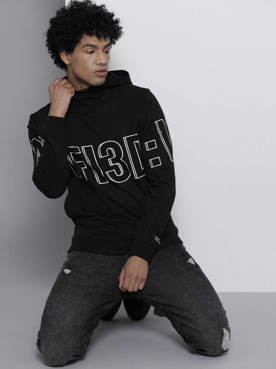 The Indian Garage Co Men Black Hooded Sweatshirt