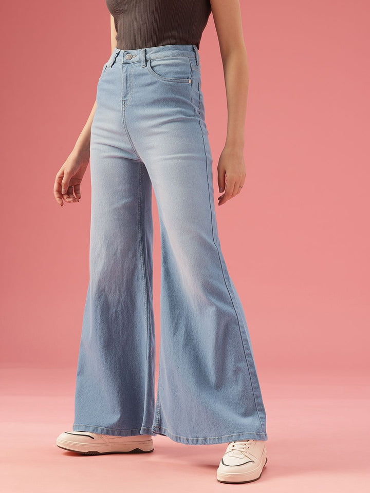 DressBerry Women Flared High-Rise Light Fade Stretchable Jeans