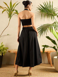 Kotak poplin kapas Uptownie skirt midi berlipat