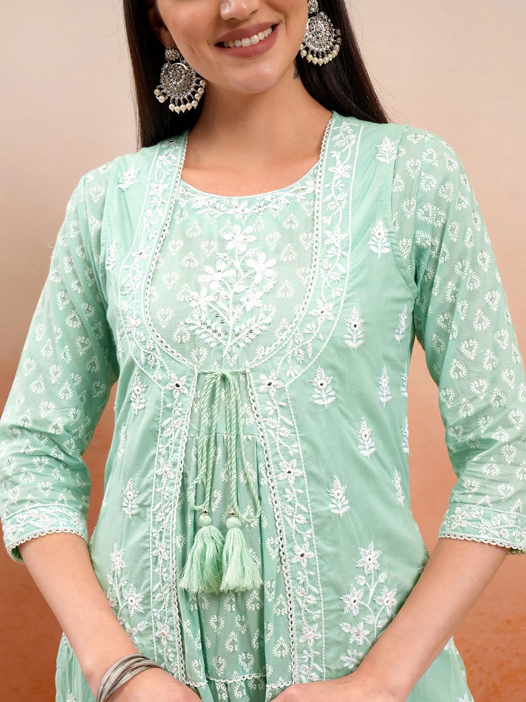 Vishudh Women Floral Embroidered Cotton A-Line Midi Dress