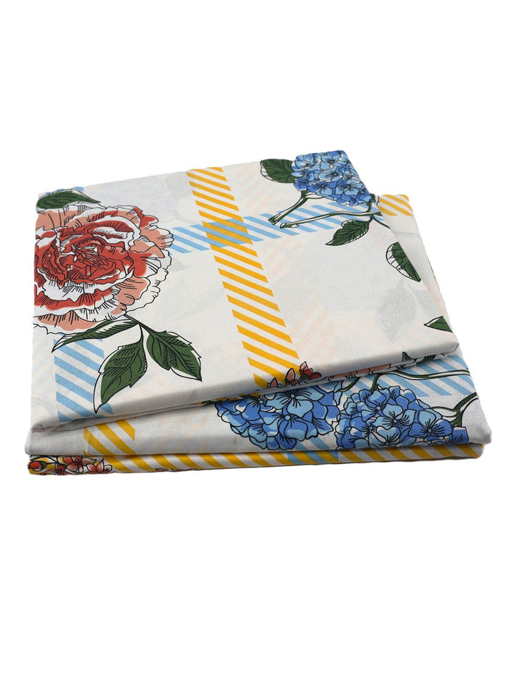 BOMBAY DYEING Allure Orange Floral Cotton 144 TC Fitted Bedsheet Set-1.52m X1.98 m X 30 cm