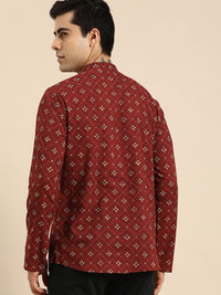 Anouk Men Red & Cream-Coloured Ethnic Motifs Printed Pure Cotton Short Kurta