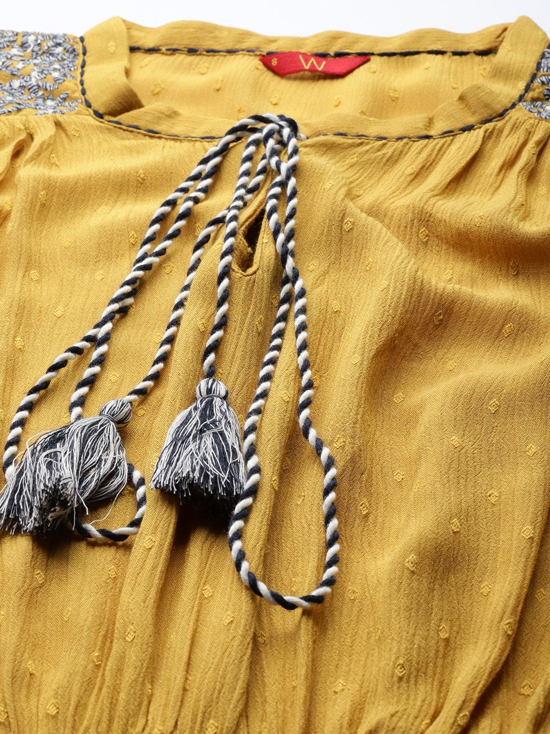 W Women Mustard Yellow Woven Design A-Line Kurta