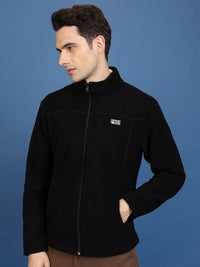 HIGHLANDER Black High Neck Long Sleeves Front-Open Sweatshirt