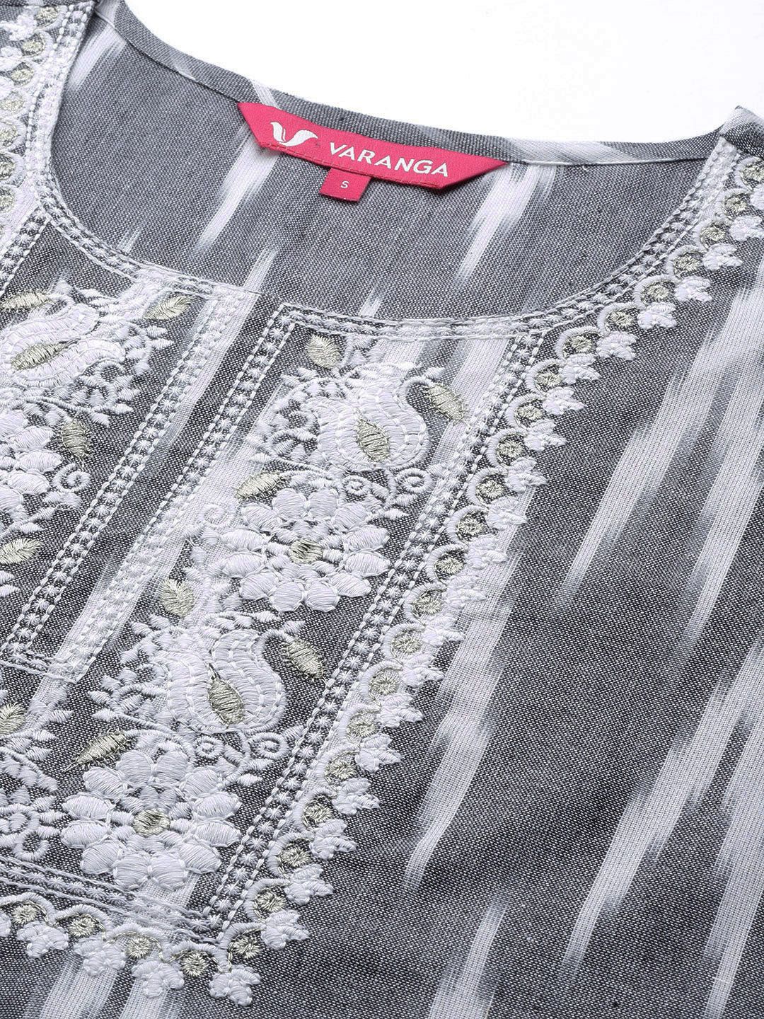 Varanga Floral Yoke Design Thread Work Cotton Kurta