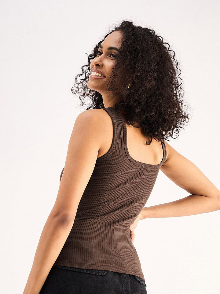 SASSAFRAS BASICS Square Neck Ribbed Cotton Top