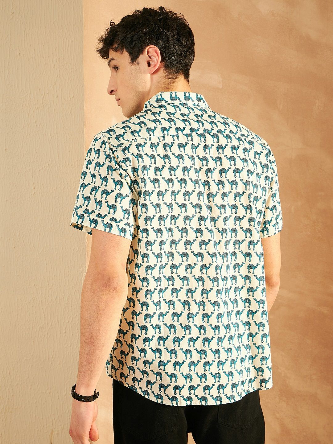 DENNISON Smart Ethnic Motifs Printed Spread Collar Cotton Oversized Lightweight Shirt