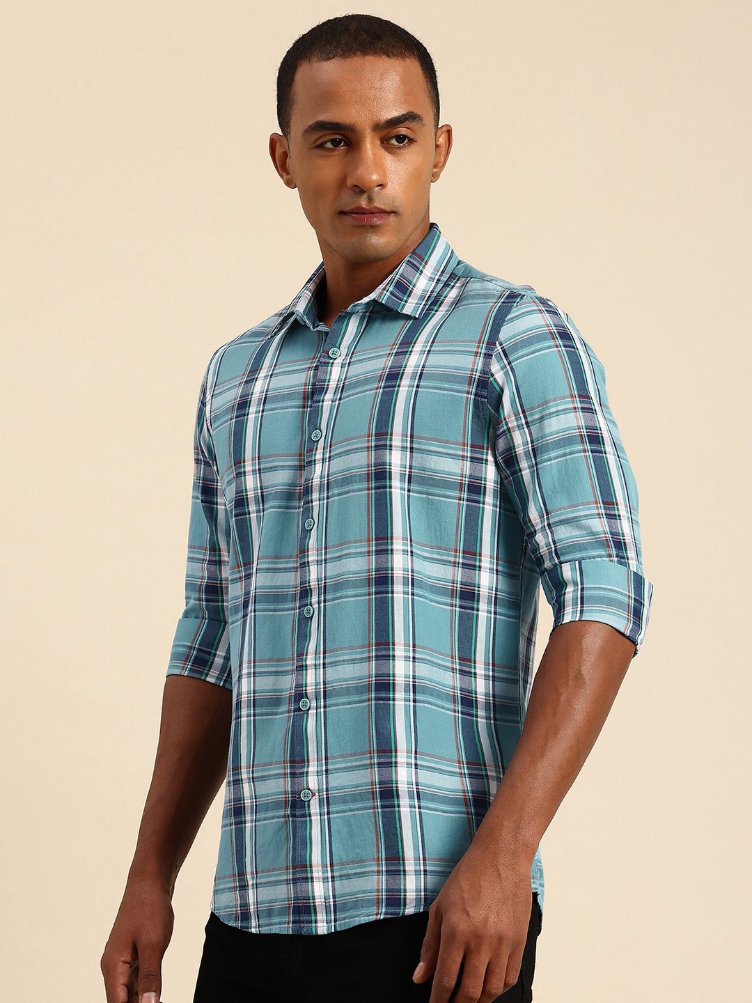 Being Human Slim Fit Opaque Pure Cotton Checked Casual Shirt
