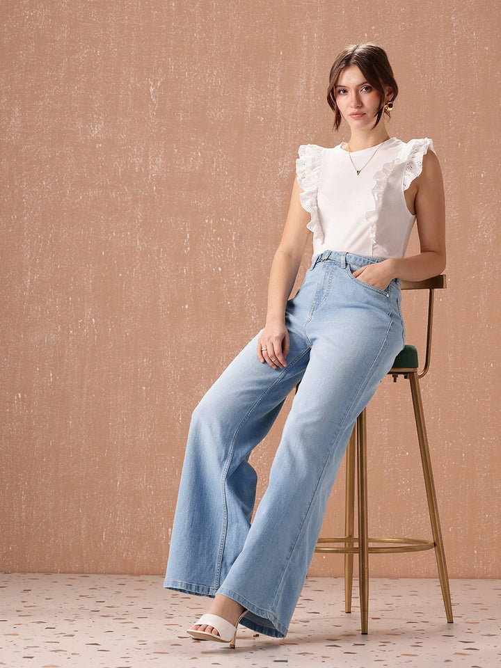 all about you Women Wide Leg High-Rise Heavy Fade Stretchable Jeans