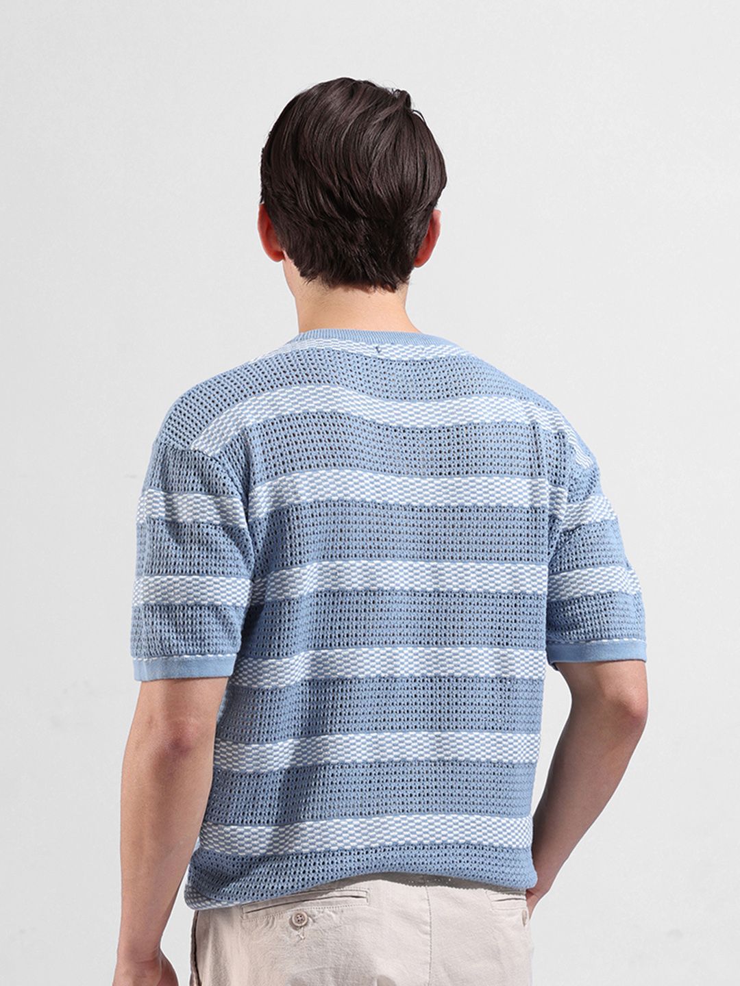 The Indian Garage Co Men Flat Knit Oversized Striped T-Shirt