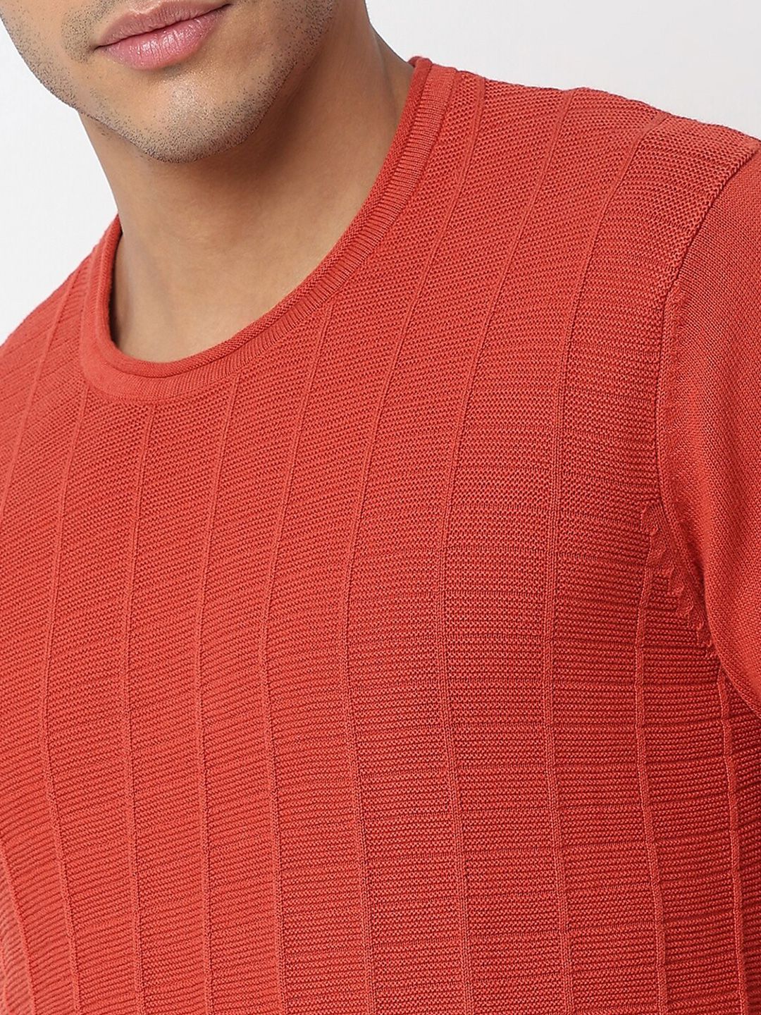 SPYKAR Striped Self Design Round Neck Cotton Pullover Sweater