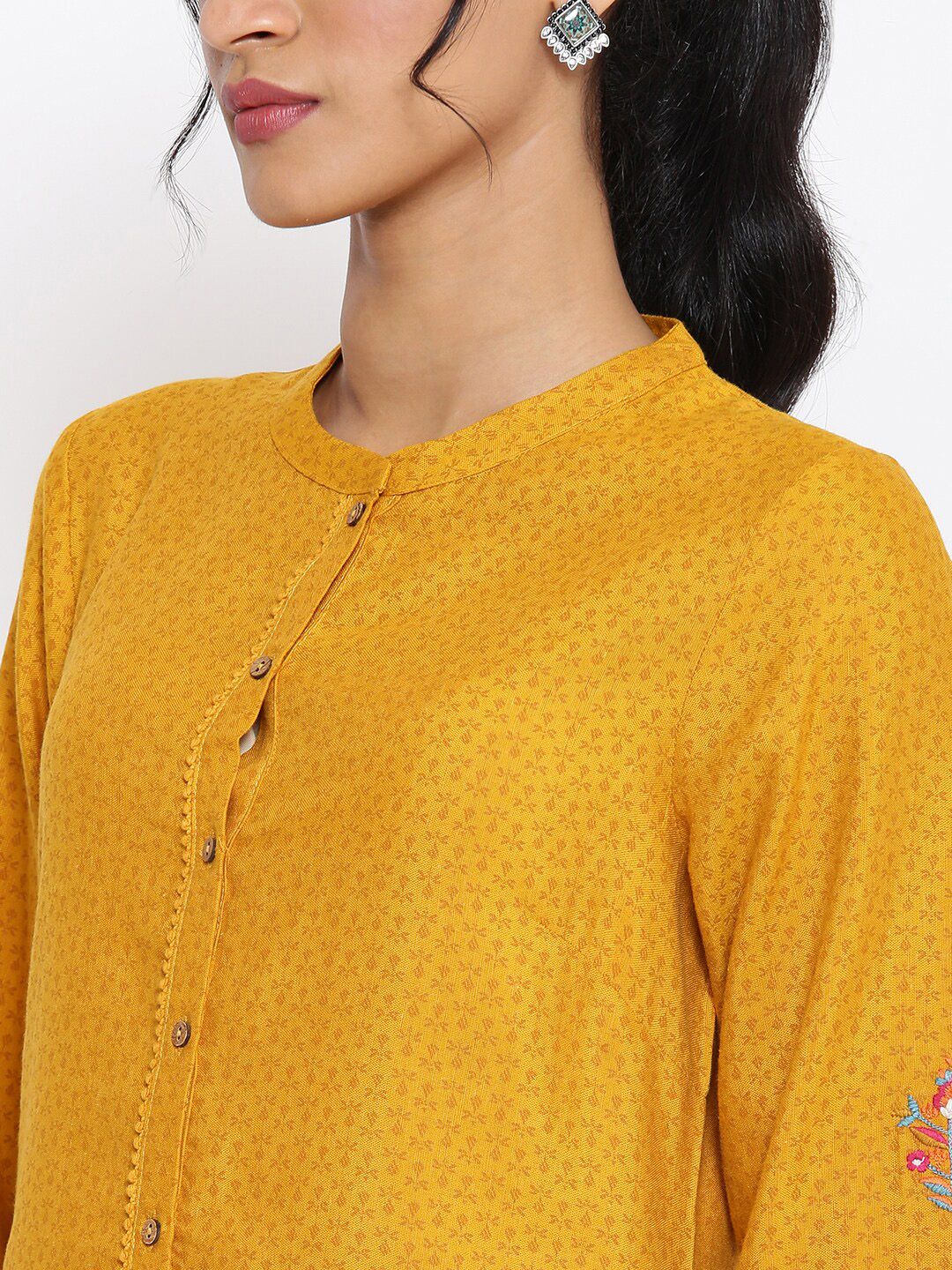 W Floral Print Rayon A-Line Kurta With Parallel Pant