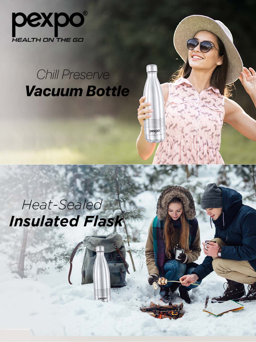Pexpo Echodlx Silver-Toned ISI Certified Thermosteel Hot Flask Water Bottle 1000ml