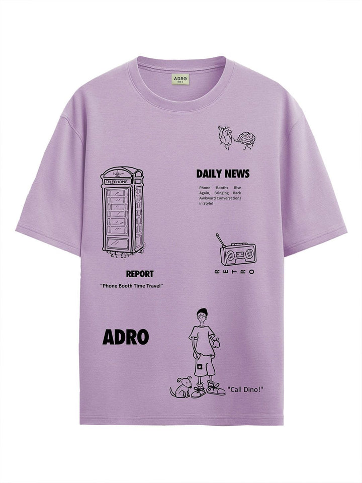 ADRO Lelaki Baju T-Shirt Bersaiz Besar Kapas Lengan Jatuh Bercetak Grafik