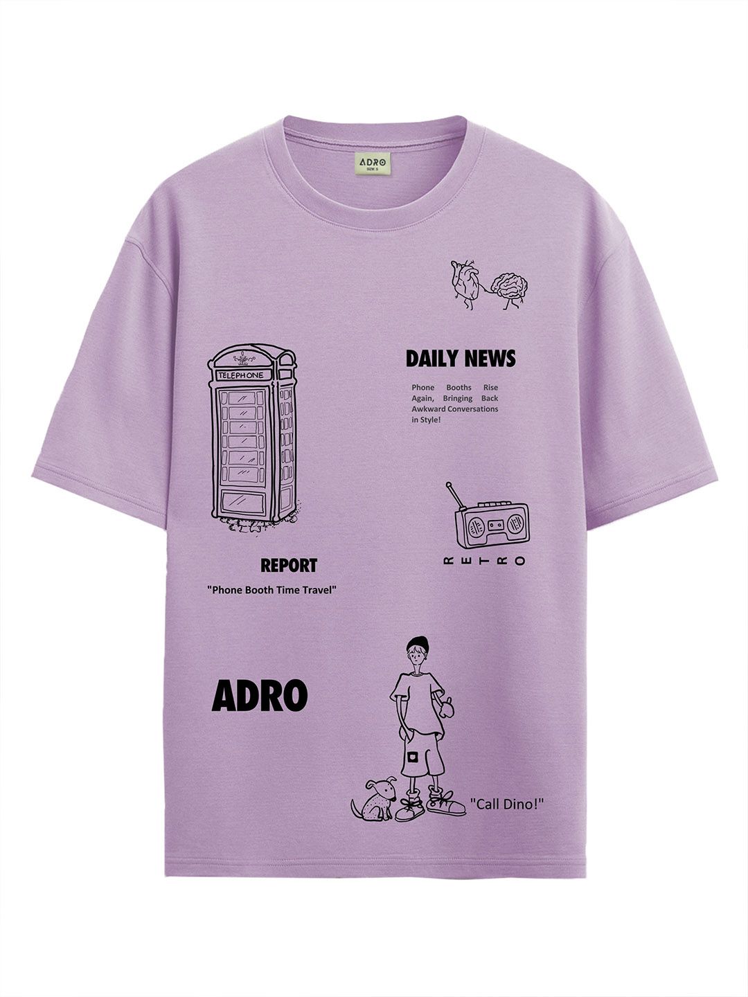 ADRO Lelaki Baju T-Shirt Bersaiz Besar Kapas Lengan Jatuh Bercetak Grafik