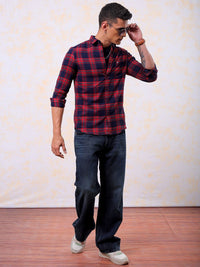 The Indian Garage Co Men Slim Fit Tartan Checks Pure Cotton Casual Shirt