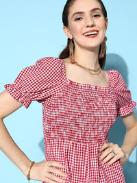 Berrylush Women Classic Red Checked Ruffled Jumpsuit