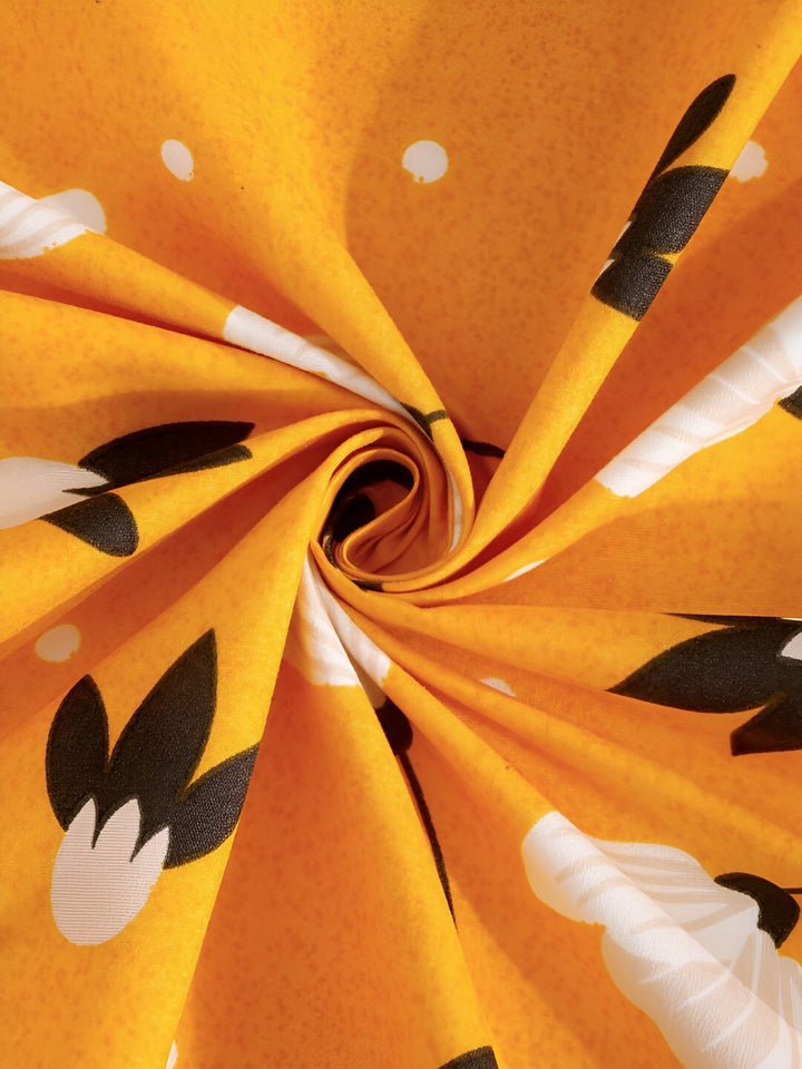 KLOTTHE Yellow Floral Printed 300 TC Double King Cadar Dengan Sarung Bantal