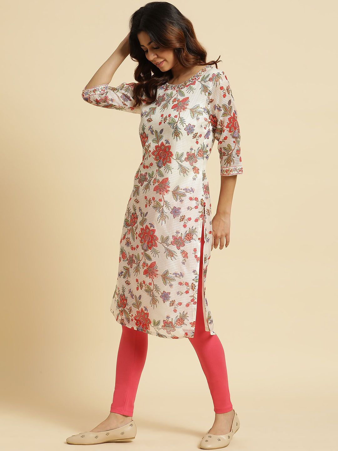 W Women Floral Printed Straight Kurta