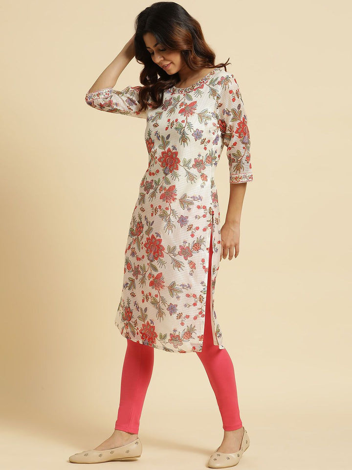 W Women Floral Printed Straight Kurta