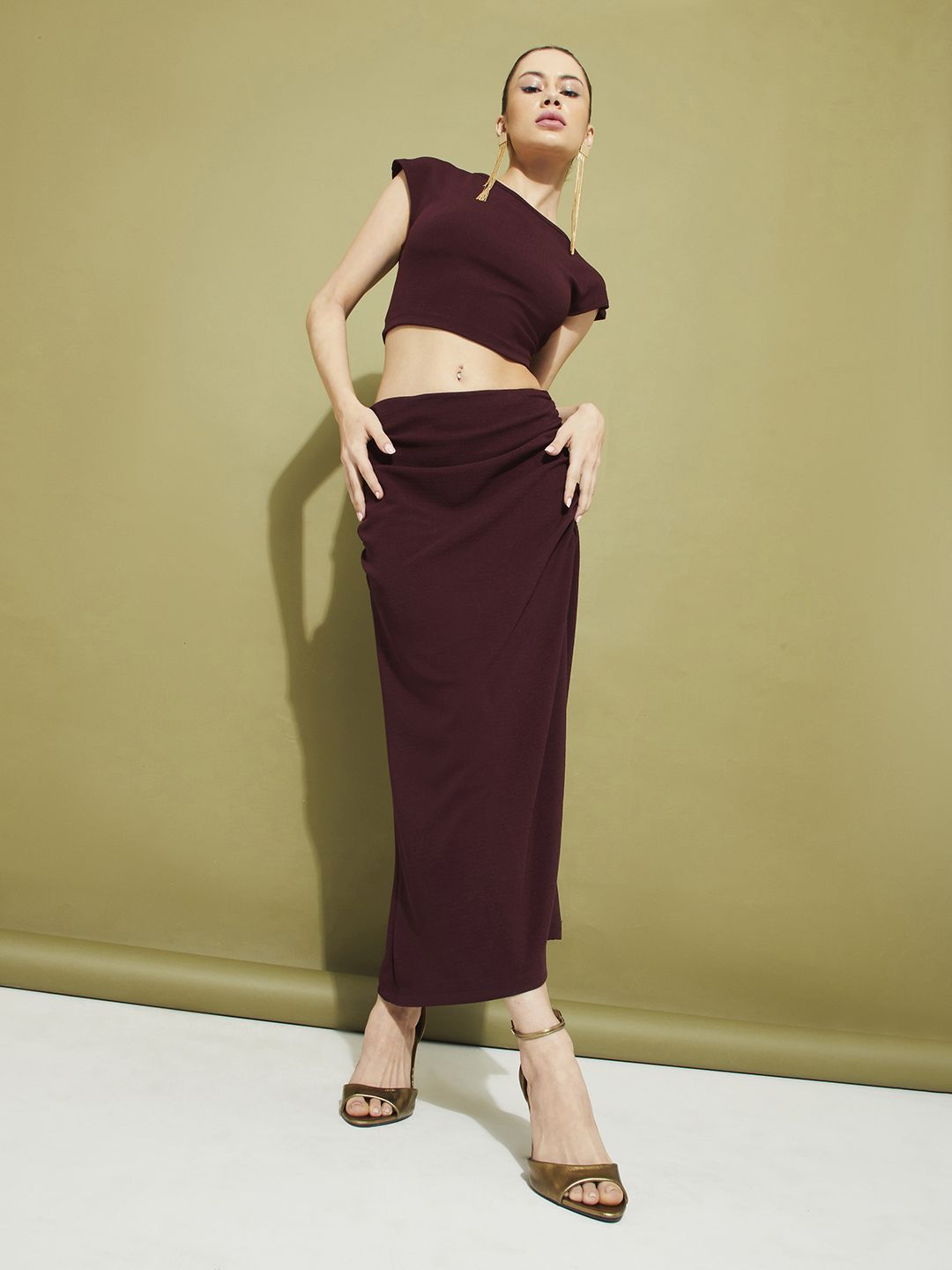 DressBerry Modern Minimalism Crop Top with Ruched Midi Skirt Co-Ord Set