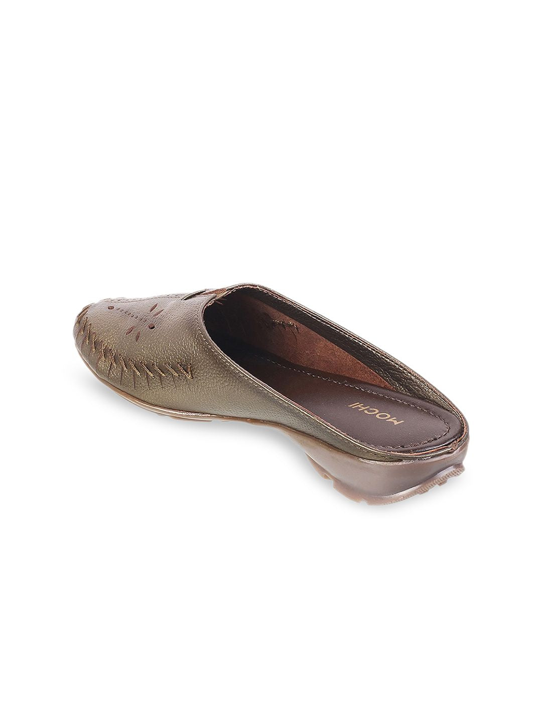 Mochi Women Bronze-Toned Mules with Laser Cuts
