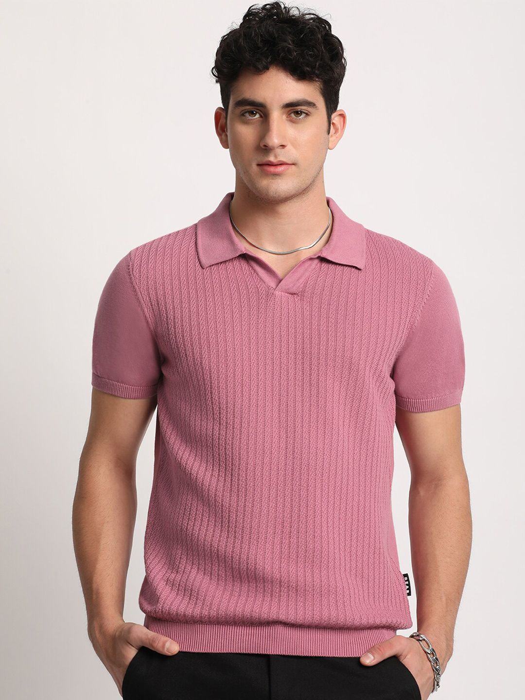 THE BEAR HOUSE Men Striped Regular Fit Pure Cotton Polo Collar T-Shirt