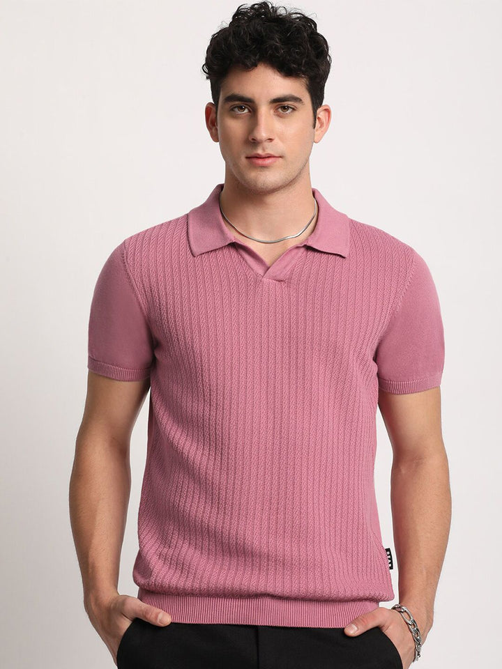 THE BEAR HOUSE Men Striped Regular Fit Pure Cotton Polo Collar T-Shirt