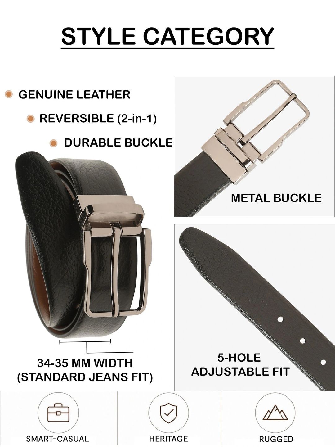 Teakwood Leathers Men Textured Leather Reversible Formal Belt