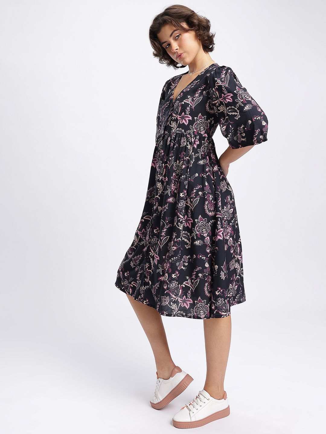 DressBerry Blossom Brigade Floral Cut-Out Midi A-Line Dress