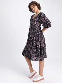 DressBerry Blossom Brigade Floral Cut-Out Midi A-Line Dress