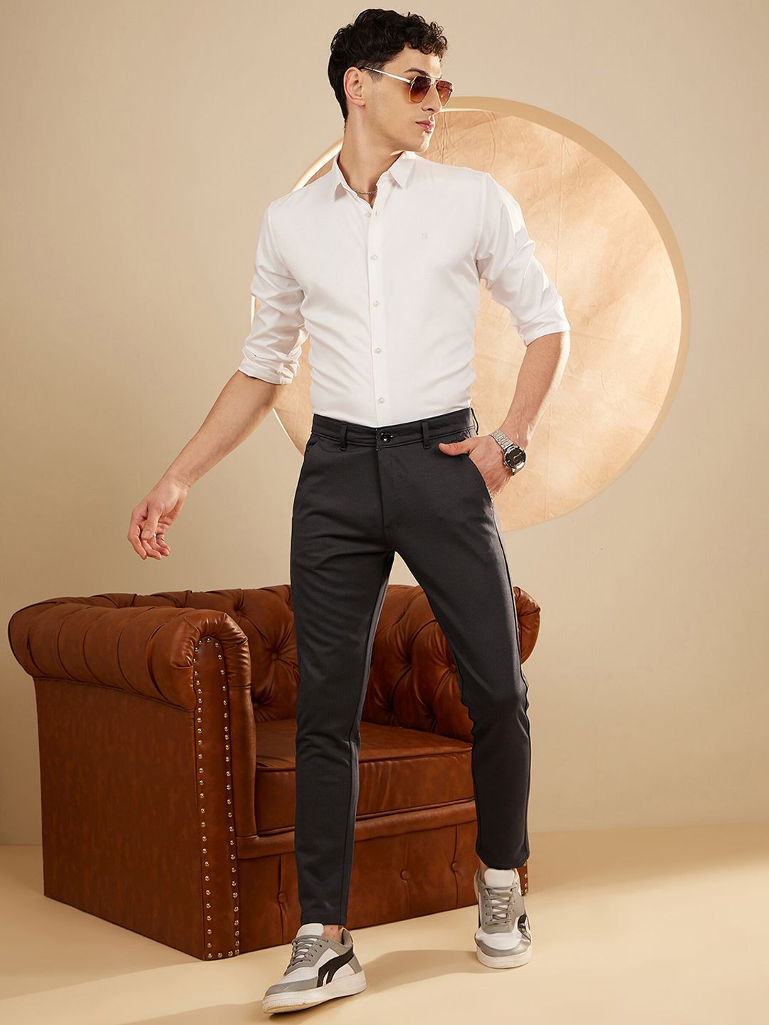 DENNISON Men Smart Tapered Fit Easy Wash 4-Way Lycra Trousers